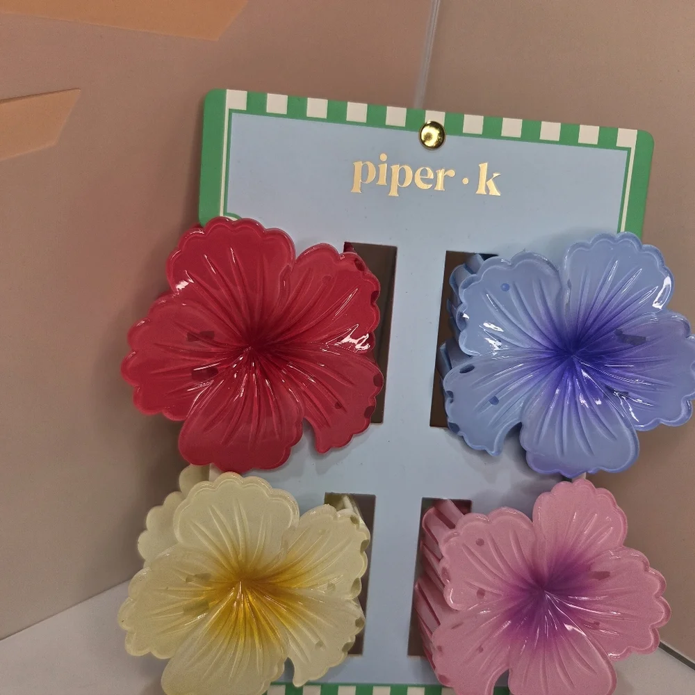 🌈▪️Piper K ▪️Floral Hair Clips Set Of 4  - Red, Blue, Yellow, Pink